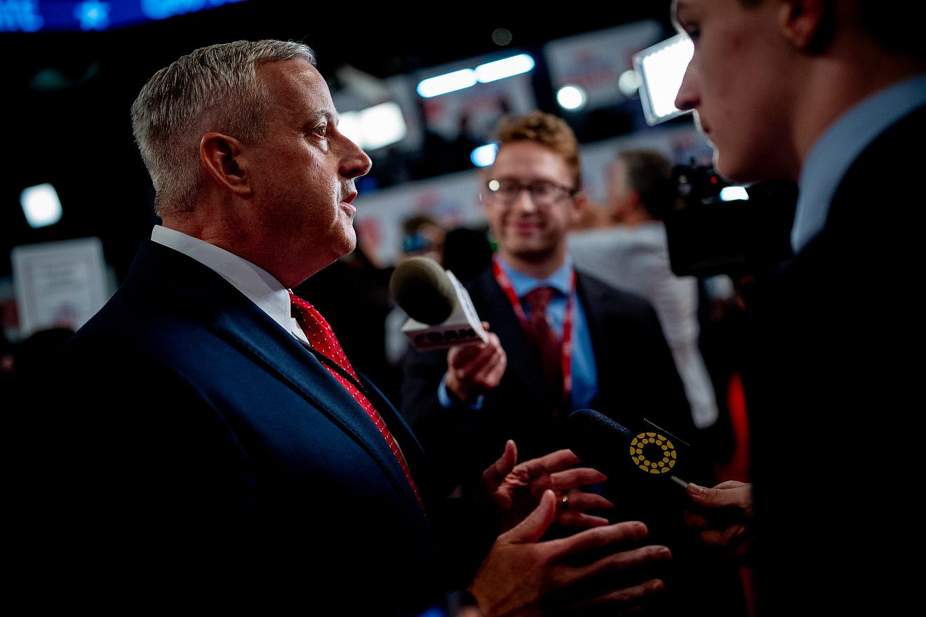 Republican National Committee co-chair Michael Whatley speaks to reporters after the CNN Presidential Debate between U.S. President Joe Biden and former president Donald Trump at the Georgia Institute of Technology campus in Atlanta on June 27, 2024. Photo by Andrew Harnik/Getty Images.