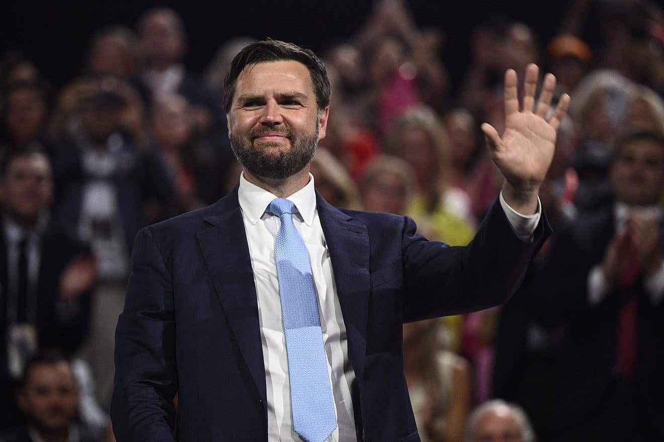 Ohio Sen. J.D. Vance, Republican vice-presidential candidate, during the first day of the 2024 Republican National Convention in Milwaukee, July 15, 2024. Photo by Brendan Smialowski/AFP via Getty Images.