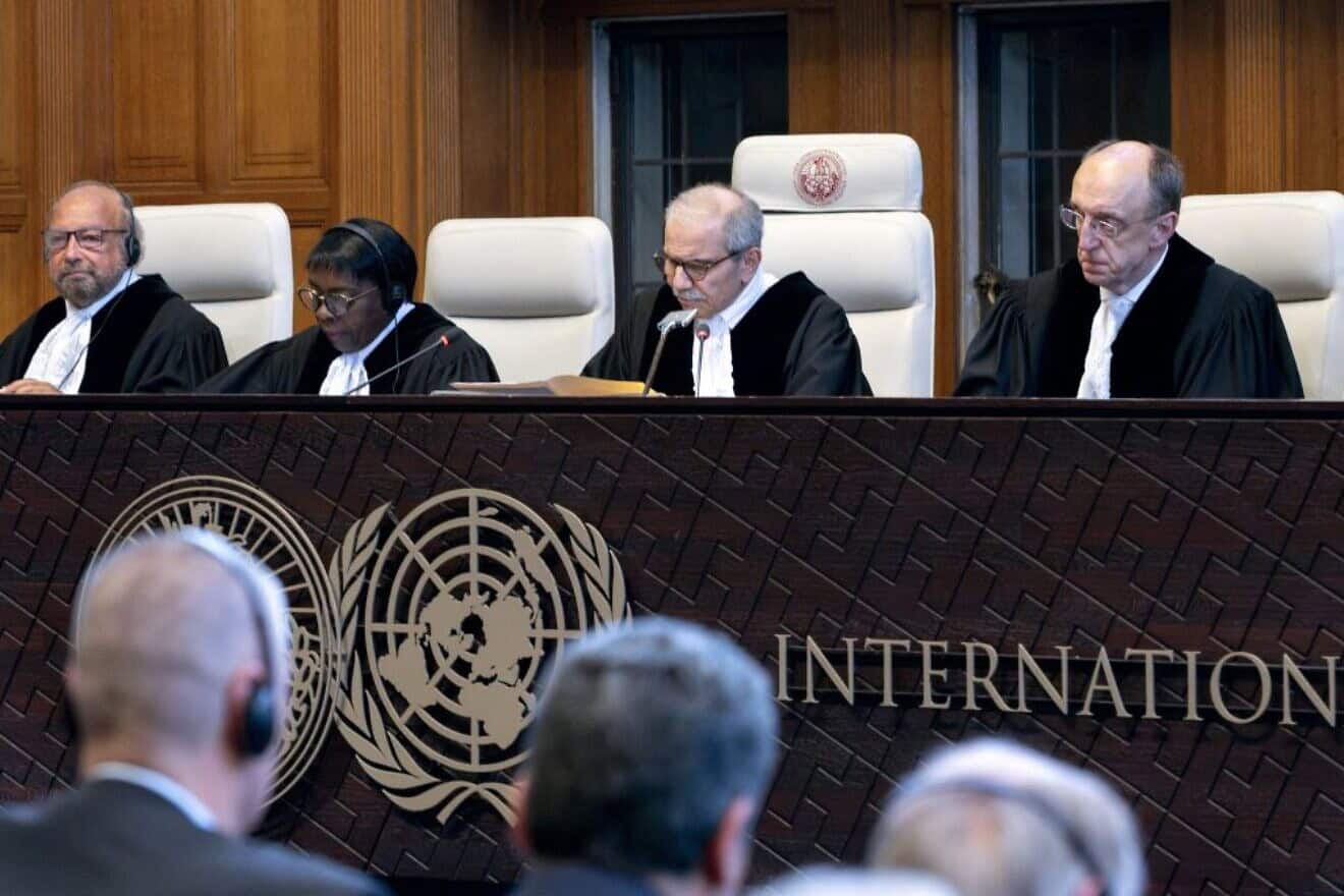 The International Court of Justice (ICJ) delivers a non-binding ruling on the alleged legal consequences of Israeli rule over Judea, Samaria and eastern Jerusalem in The Hague on July 19, 2024. Credit: Nick Gammon / AFP / via Getty Images.