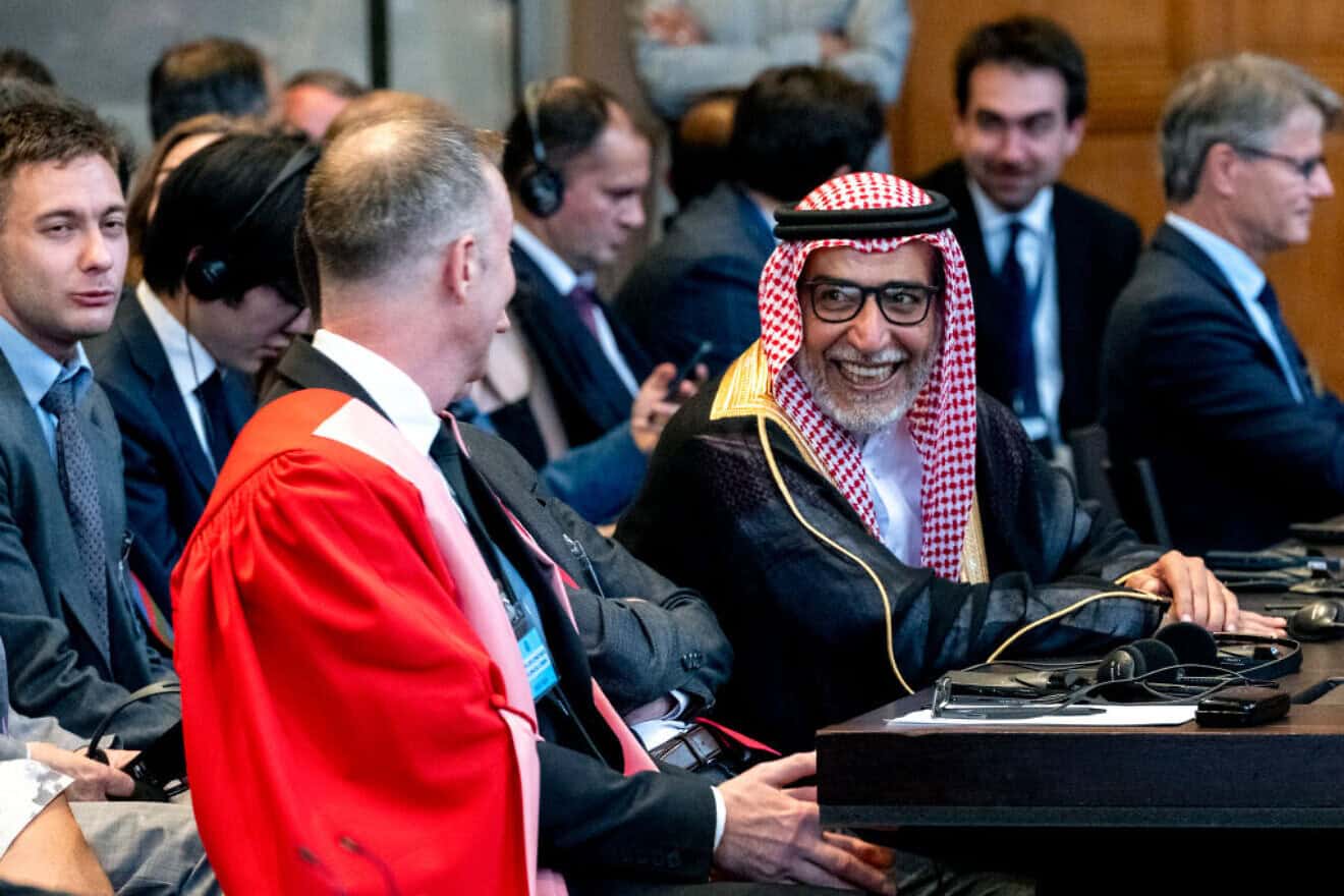 Members of the diplomatic corps react as they attend a non-binding ruling on the legal consequences of the Israeli presence in Judea, Samaria and eastern Jerusalem at the International Court of Justice (ICJ) in The Hague on July 19, 2024. Photo by Nick Gammon/AFP via Getty Images.