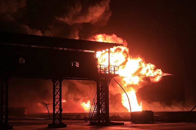A giant fire at an oil storage facility following Israeli strikes in Yemen's Houthi-held port city of Hodeidah, July 20, 2024. Photo by AFP via Getty Images.
