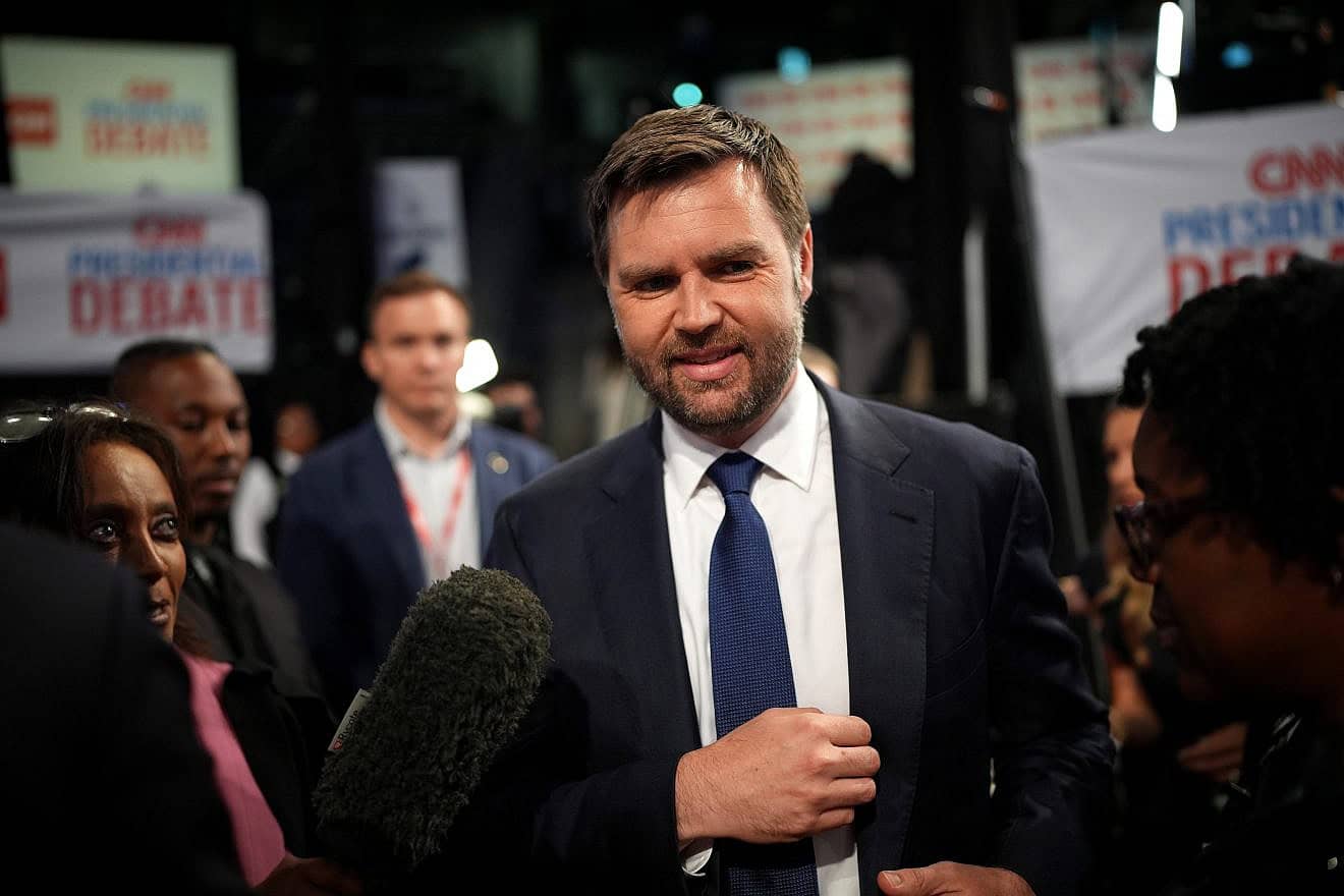 Sen. J.D. Vance (R-Ohio) speaks to reporters room after the CNN Presidential Debate between U.S. President Joe Biden and Republican presidential candidate, former President Donald Trump, at the McCamish Pavilion on the Georgia Institute of Technology campus in Atlanta on June 27, 2024. Photo by Andrew Harnik/Getty Images.