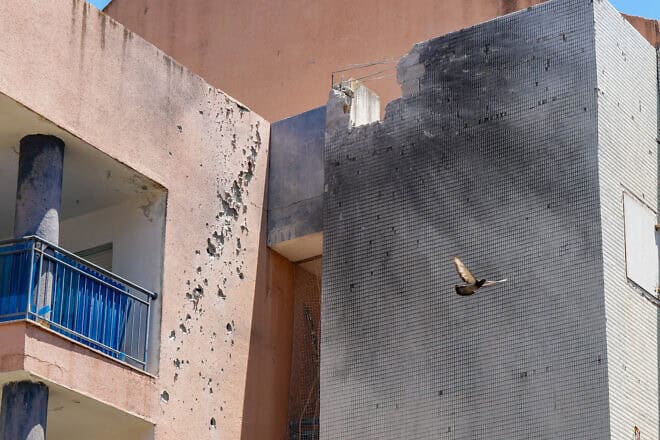 View of a house hit by a Hezbollah rocket fired from Southern Lebanon the day before, in the northern Israeli city of Kiryat Shmona, on July 17, 2024. Photo by Ayal Margolin/Flash90.