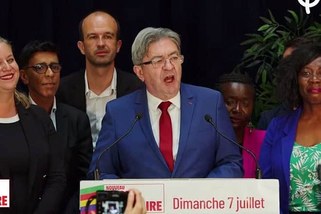 Jean-Luc Mélenchon, leader of France Unbowed, speaking to supporters following the election victory, July 7, 2024. Source: YouTube.