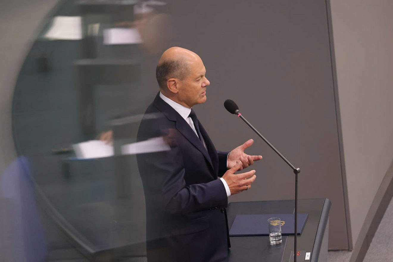 German Chancellor Olaf Scholz speaks at a question-and-answer session at the Bundestag in Berlin, Germany, on July 3, 2024. Photo by Michele Tantussi/Getty Images.