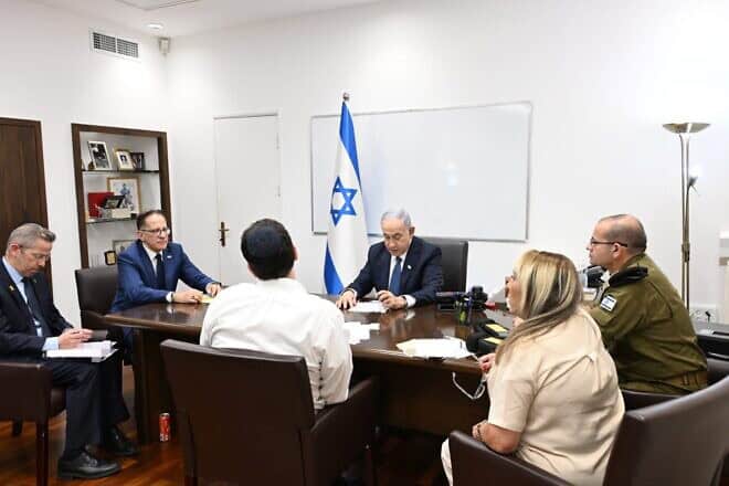 Prime Minister Benjamin Netanyahu holds a security assessment via conference call at the Kirya military headquarters in Tel Aviv, July 30, 2024. Photo by Haim Zach/GPO.