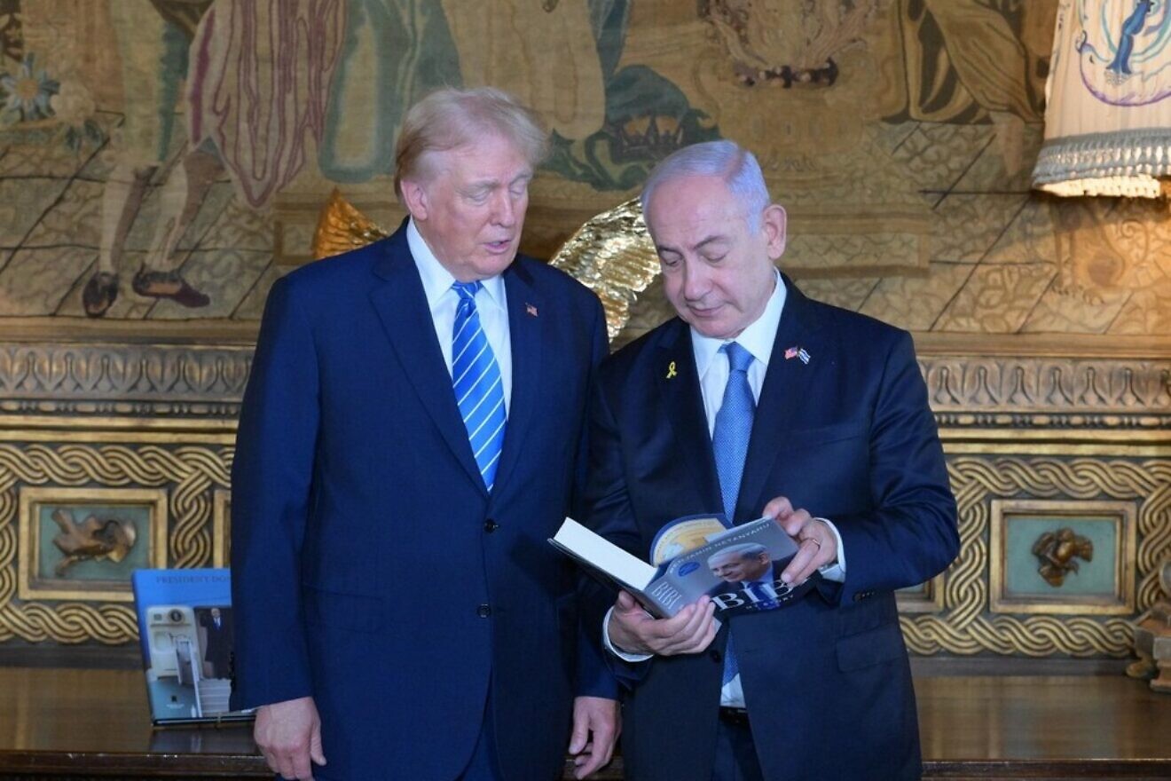 Former President Donald Trump, also the current 2024 Republican presidential candidate, meets with Israel Prime Minister Benjamin at Trump's Mar-a-Lago estate in Palm Beach, Fla., on July 26, 2024. Credit: Amos Ben-Gershom/GPO.