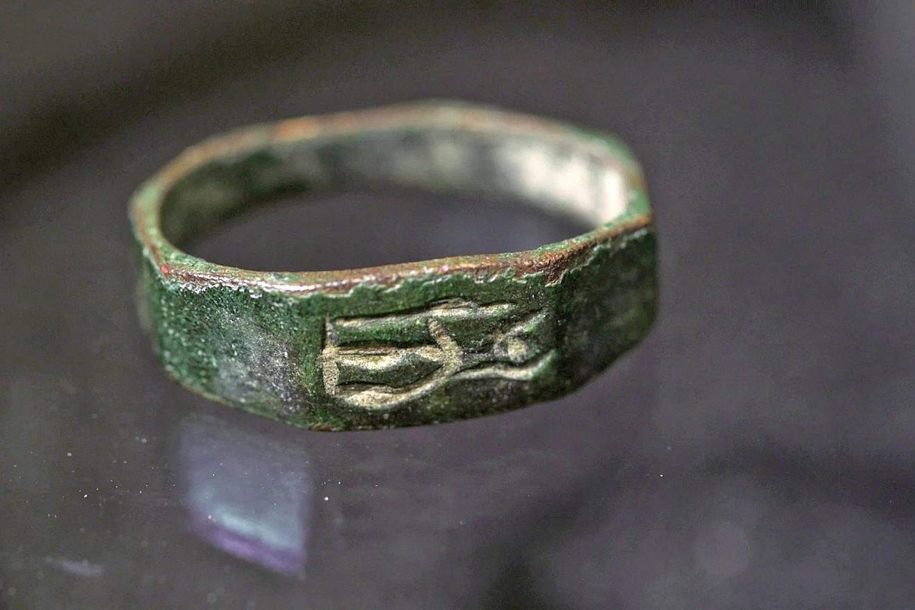 An 1,800-year-old ring engraved with a Goddess of War from Roman and Greek mythology. Photo by Emil Aladjem/Israel Antiquities Authority.