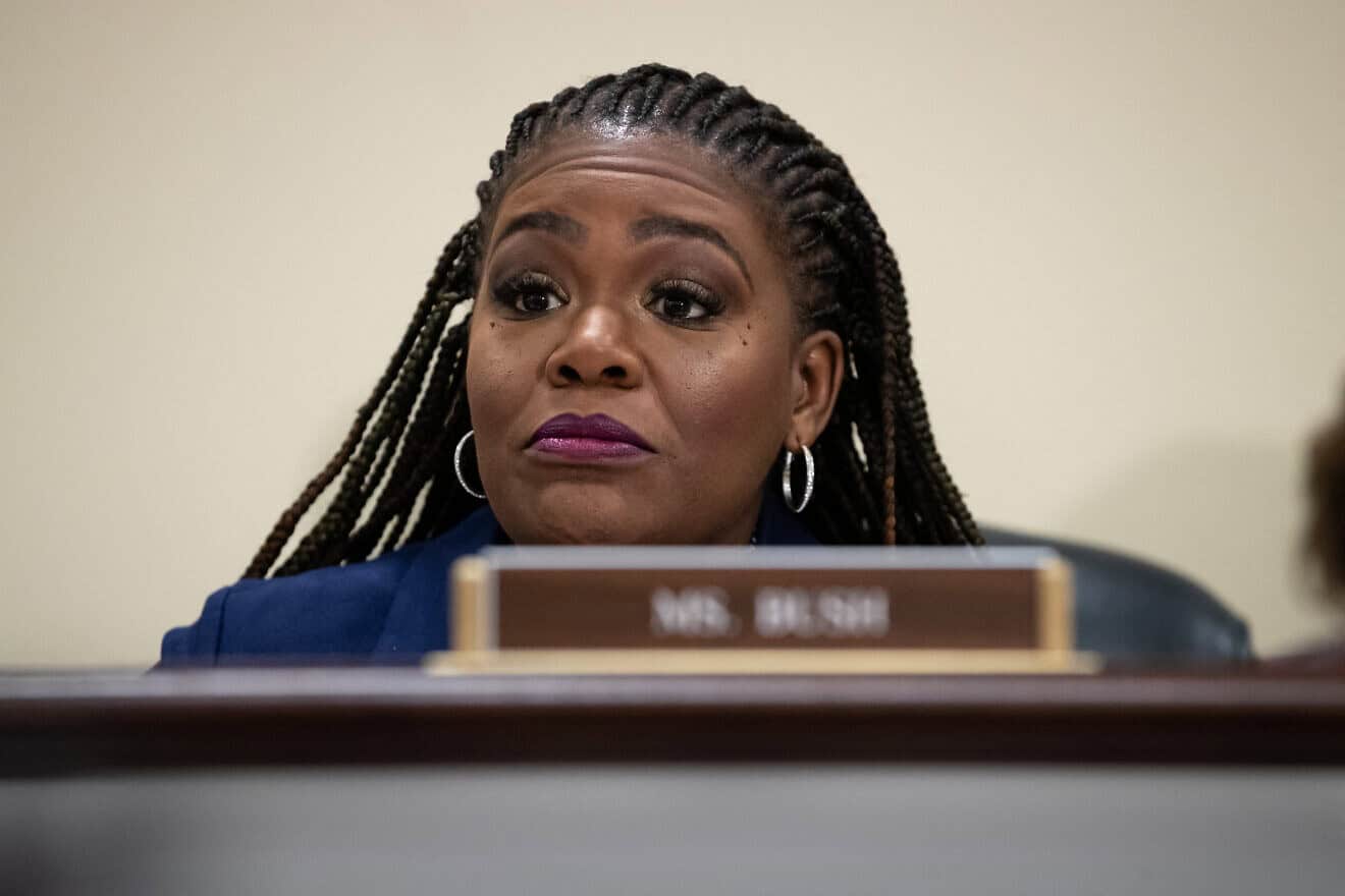 Rep. Cori Bush (D-Mo.) questions witnesses during a roundtable on Supreme Court ethics hosted by House Oversight Committee Democrats in Washington, D.C., on June 11, 2024. Photo by Allison Bailey/Middle East Images/AFP via Getty Images.