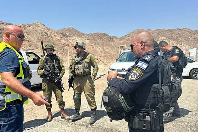 Israeli security forces in Eilat during a suspected terrorist infiltration on July 16, 2024. Credit: Eilat Regional Council Spokesperson.