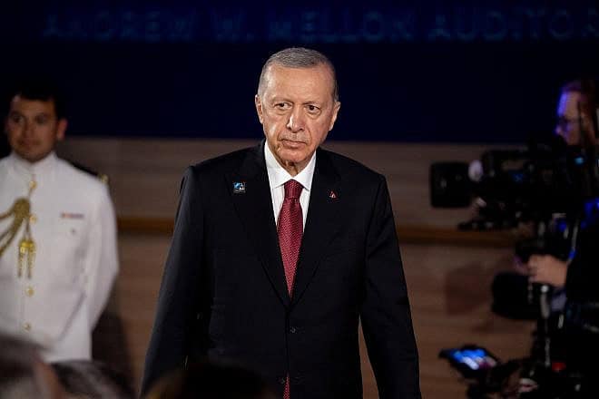 Turkish President Recep Tayyip Erdoğan arrives at a NATO 75th anniversary celebratory event at the Andrew Mellon Auditorium in Washington, D.C., on July 9, 2024. Photo by Andrew Harnik/Getty Images.