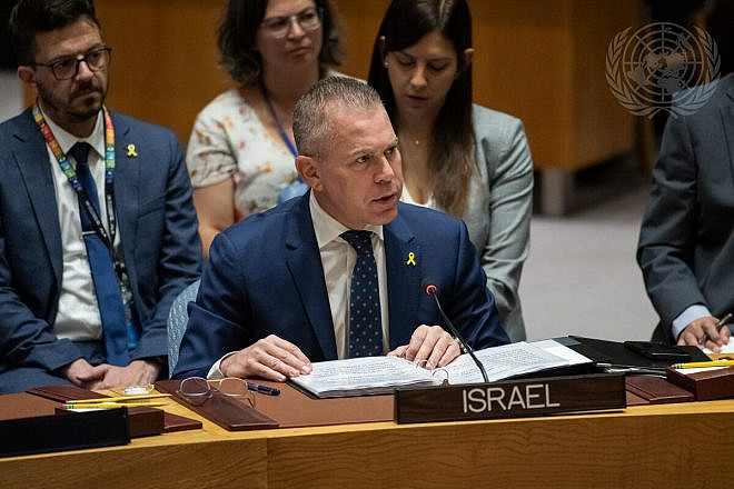 Gilad Erdan, Israeli ambassador to the United Nations, addresses the Security Council meeting on the situation in the Middle East, including the Palestinian question, on July 17, 2024. Credit: Manuel Elías/U.N. Photo.