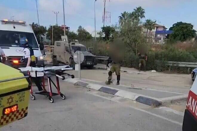 Three Israelis were wounded in a terror shooting on Route 55 close to Nabi Ilyas in Samaria, July 25, 2024. Credit: Magen David Adom.