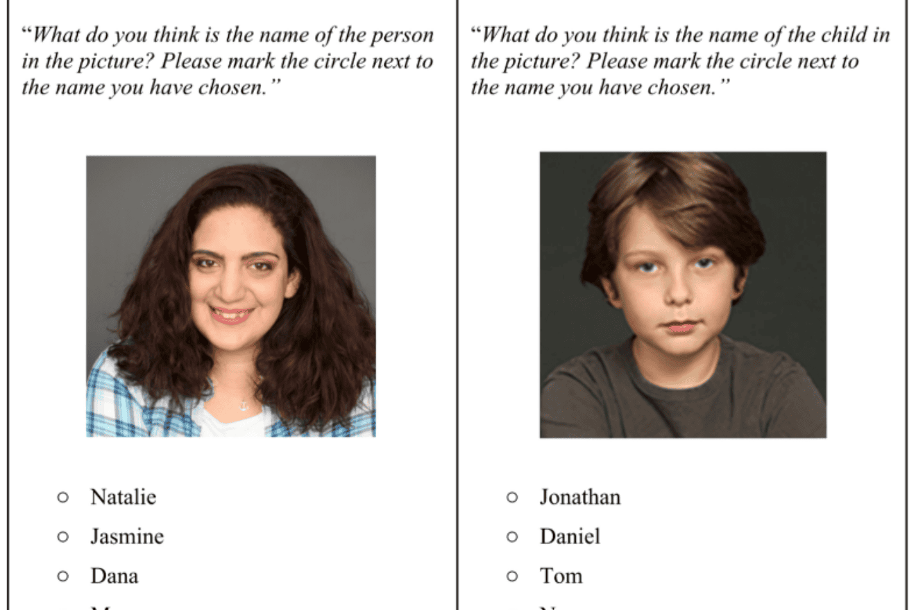 Examples of trials from the study, including an adult on the left and child on the right. Credit: Hebrew University of Jerusalem.
