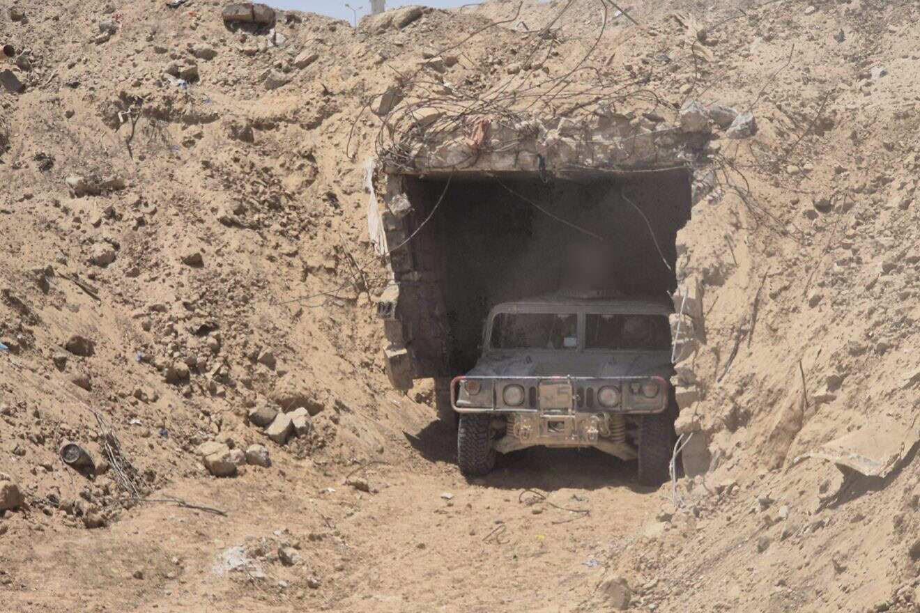 A three-meter-high tunnel discovered by the Israel Defense Forces in the Philadelphi Corridor, Aug. 4, 2024. Credit: IDF.