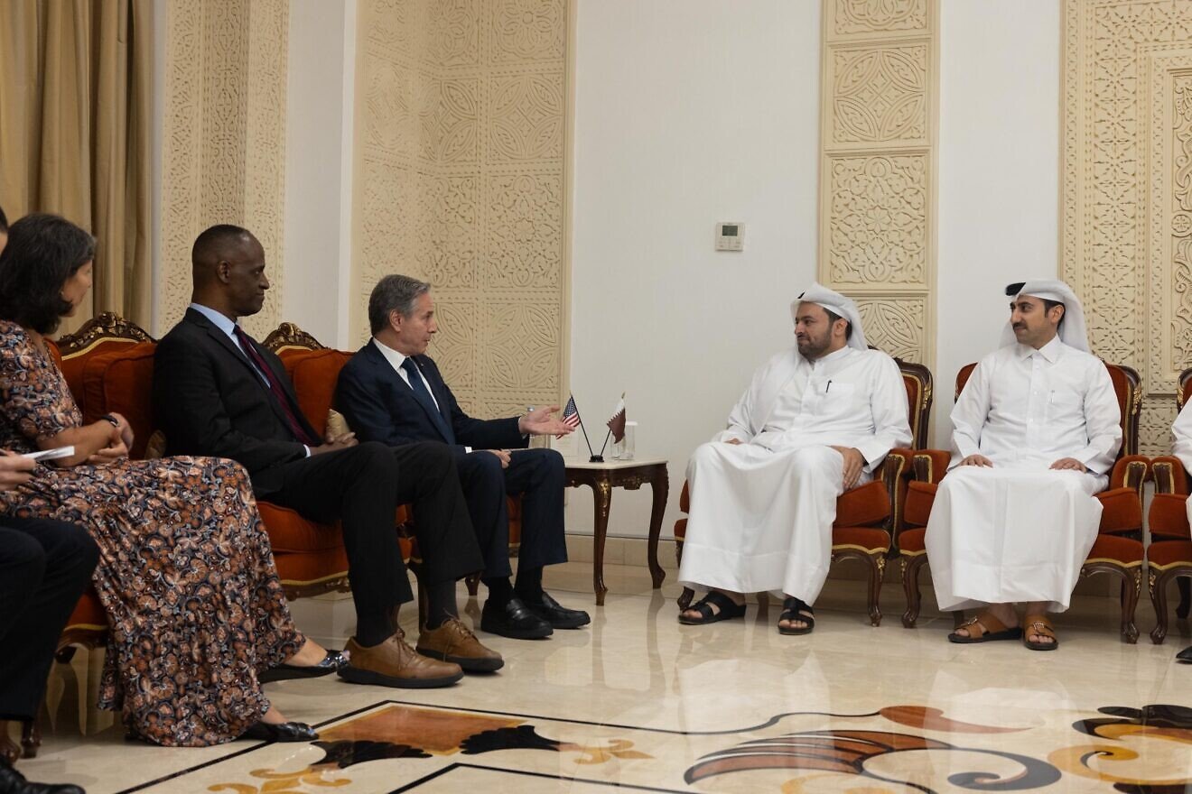 Secretary of State Antony Blinken meets with Qatar’s Minister of State Mohammed bin Abdulaziz Al-Khulaifi in Doha, Qatar, on Aug. 20, 2024. Photo by Chuck Kennedy/U.S. State Department.