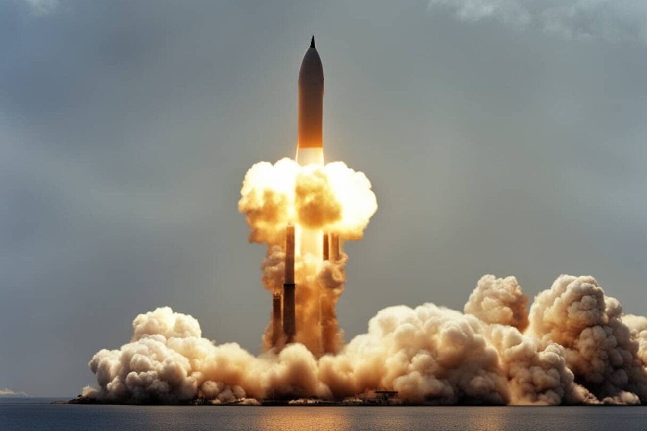 Illustrative image of a nuclear missile being launched. Source: DeepAI.