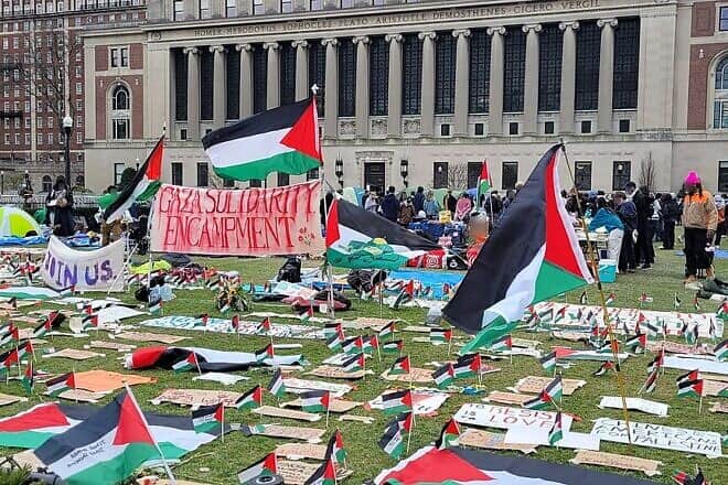 The Gaza Solidarity Encampment at Columbia University, April 21, 2024. Credit: Abbad Diraneyya/Wikimedia Commons.