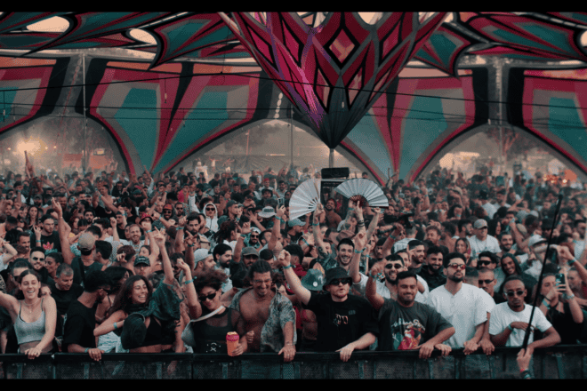 Revelers at the Nova Music Festival before the Hamas terror attack on Oct. 7, from the real-time documentary "We Will Dance Again." Credit: Courtesy.