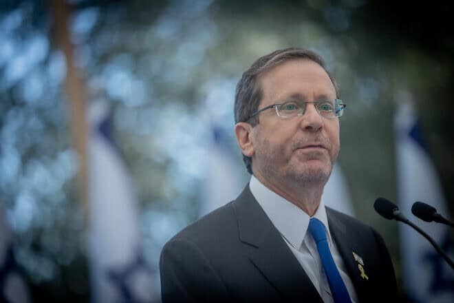 President Isaac Herzog speaks during a swearing-in ceremony for judges at his official residence in Jerusalem, June 23, 2024. Photo by Chaim Goldberg/Flash90.