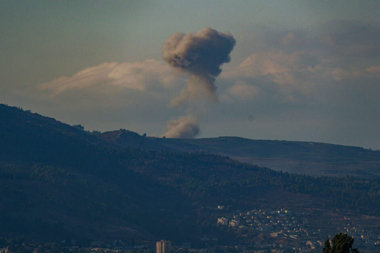Smoke rises after an Israeli airstrike in Southern Lebanon, as seen from the Israeli side of the border, Aug. 6, 2024. Photo by Ayal Margolin/Flash90.