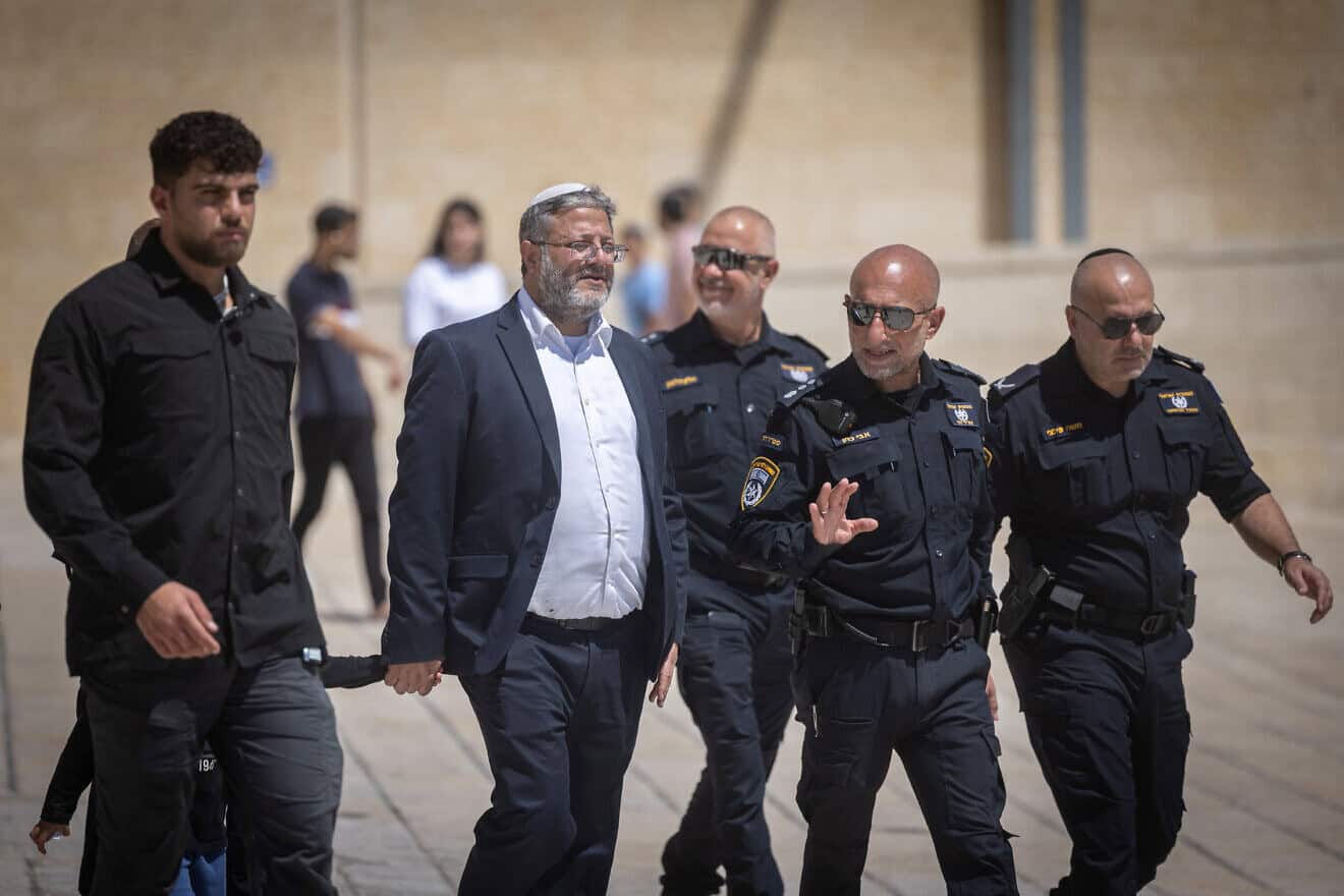 Israeli National Security Minister Itamar Ben-Gvir at the Western Wall in Jerusalem's Old City, after his visit at the Temple Mount during Tisha B'Av, Aug. 13, 2024. Photo by Chaim Goldberg/Flash90.