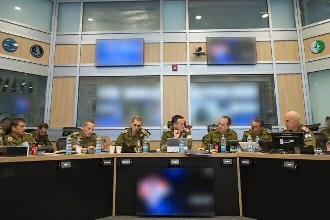 The Israel Defense Forces' General Staff Forum, chaired by IDF Chief of Staff Lt. Gen. Herzi Halevi (center), holds a "day of readiness" devoted to the northern front, Aug. 19, 2024. Credit: IDF.