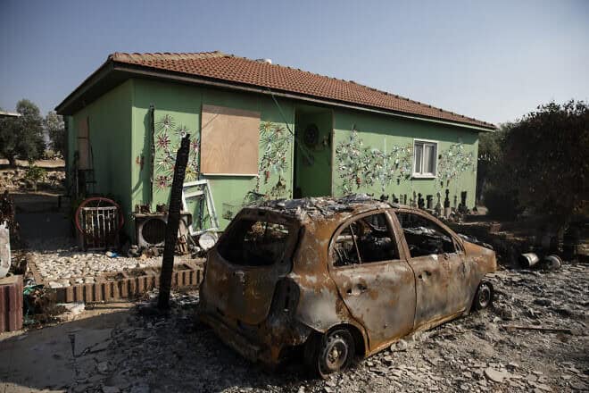 Destruction in the southern Israeli community of Netiv HaAsara in the wake of the Oct. 7 Hamas terrorist attacks, Nov. 17, 2023. Photo by Amir Levy/Getty Images.