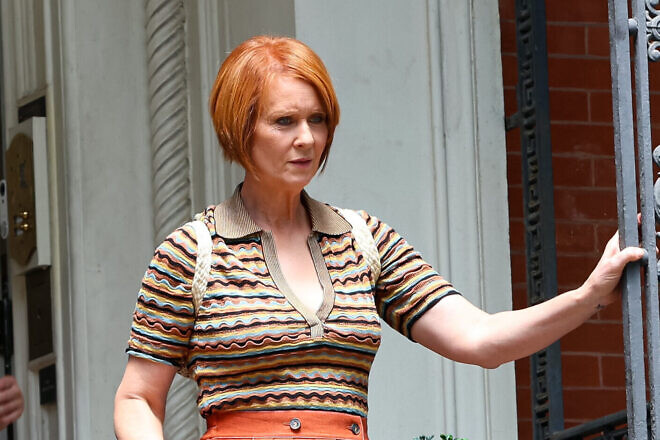 Actress Cynthia Nixon is seen on the set of the TV series "And Just Like That" in New York City on July 2, 2024. Photo by Jose Perez/Bauer-Griffin/GC Images.