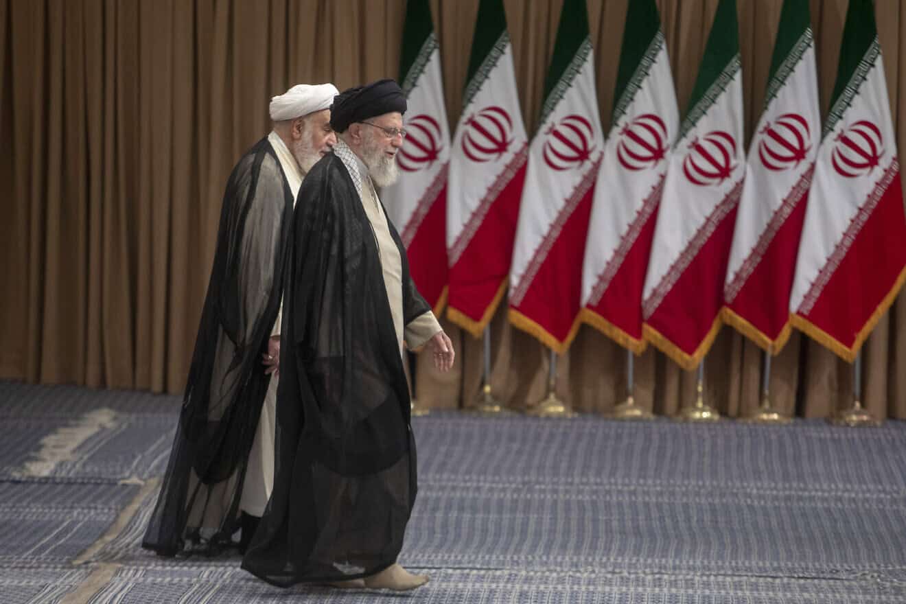 Iranian Supreme Leader Ayatollah Ali Khamenei arrives to vote in Tehran in the presidential runoff election on July 5, 2024. Photo by Majid Saeedi/Getty Images.
