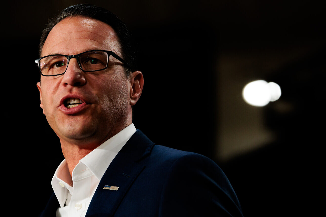 Pennsylvania Gov. Josh Shapiro, a Democrat, speaks during a campaign rally for U.S. Vice President Kamala Harris in Ambler, Pa., on July 29, 2024. Photo by Hannah Beier/Getty Images.