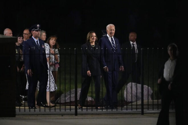 U.S. President Joe Biden and Democratic presidential candidate Vice President Kamala Harris at Joint Base Andrews on Aug. 1, 2024. Photo by Andrew Harnik/Getty Images.