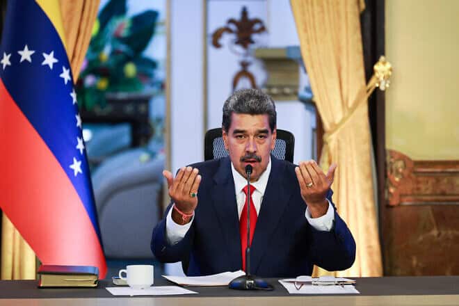 Venezuela's President Nicolas Maduro speaks during a press conference after testifying before the electoral chamber at main headquarters of the Supreme Court of Justice (TSJ) at the Miraflores presidential palace in Caracas, Venezuela, on Aug. 2, 2024. Photo by Jesus Vargas/Getty Images.