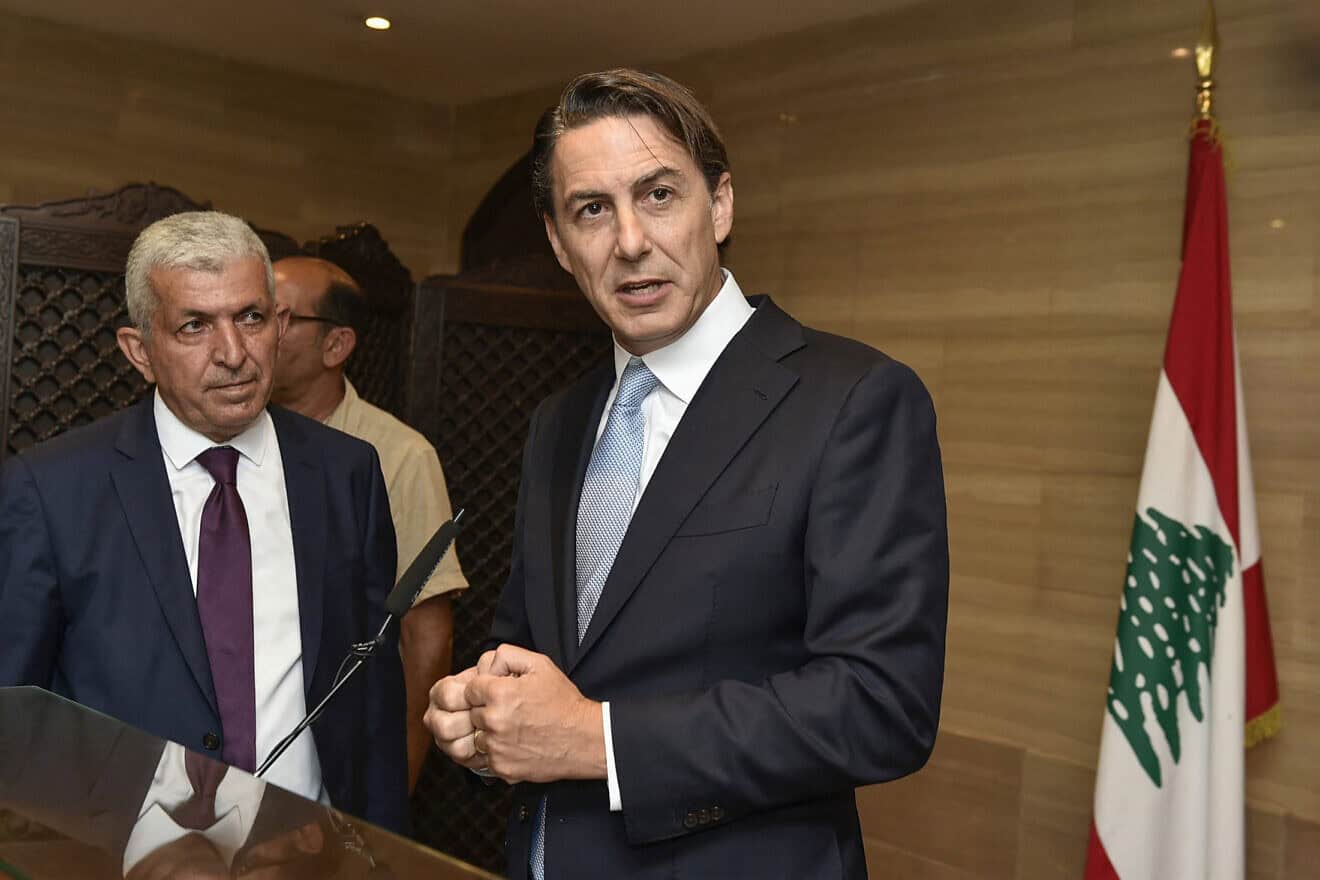 U.S. special envoy Amos Hochstein delivers a statement after his meeting with Lebanon's Parliament Speaker Nabih Berri (not pictured) in Beirut on Aug. 14, 2024. Photo by AFP via Getty Images.