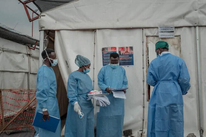 Medical professionals treat mpox patients at the Nyiragongo General Referral Hospital in the Democratic Republic of the Congo, Aug. 17, 2024. Photo by Guerchom Ndebo/AFP via Getty Images.