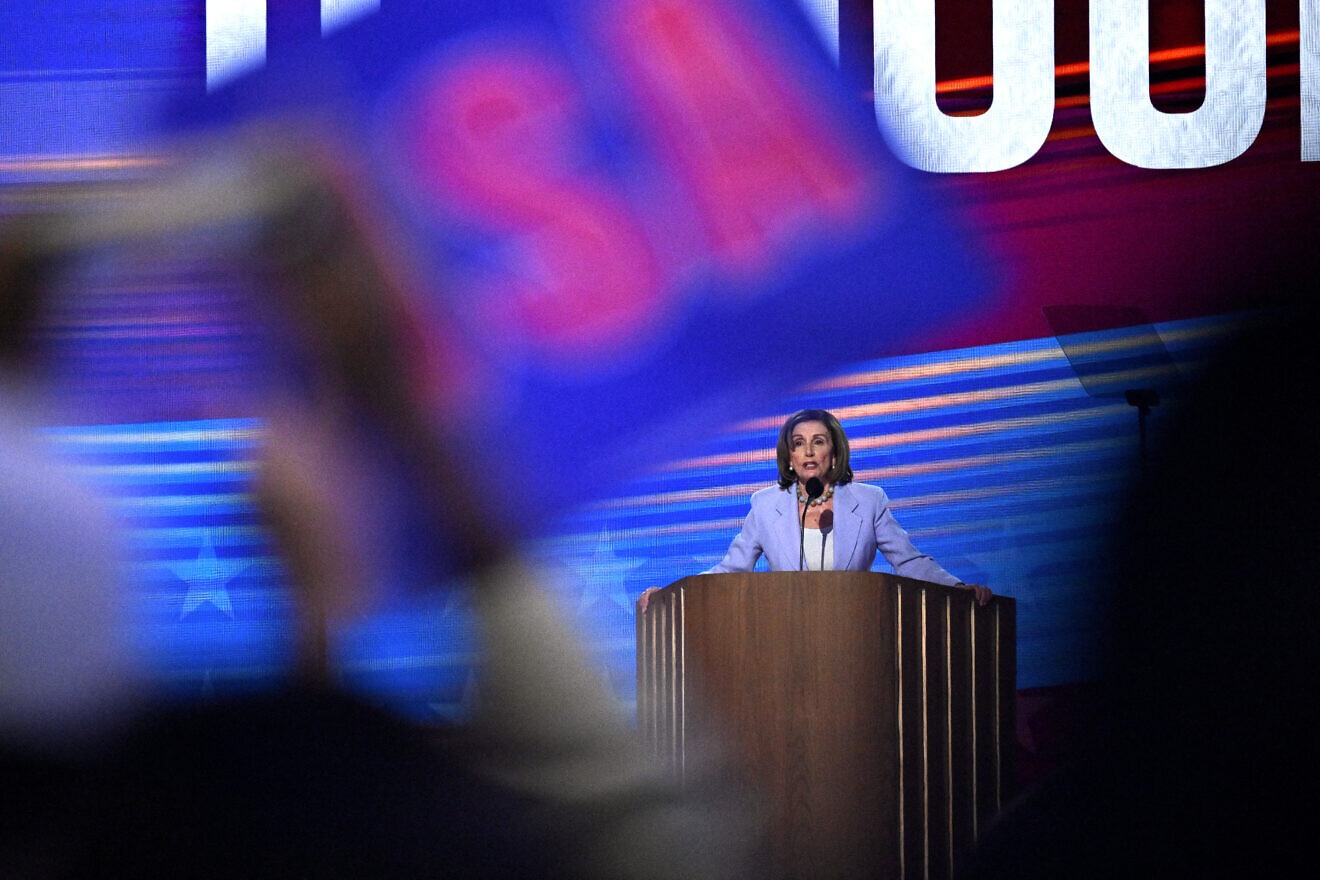 Former House speaker Nancy Pelosi (D-Calif.) speaking on the third day of the Democratic National Convention at the United Center in Chicago on Aug. 21, 2024. Photo by Alex Wroblewski/AFP via Getty Images.