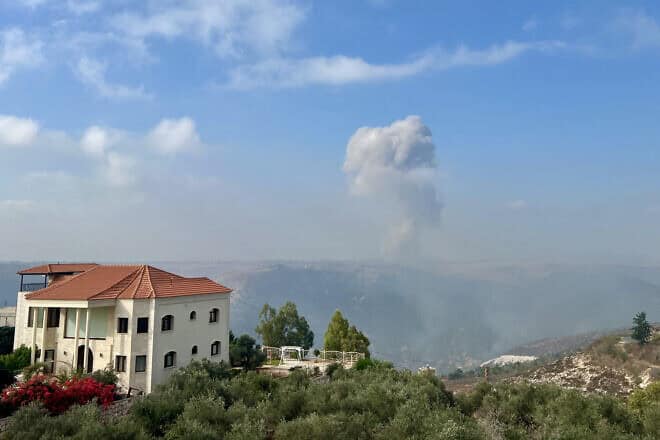 Smoke billows from an area targeted by an Israeli airstrike in the southern Lebanese village of Qsair on Aug. 25, 2024. Photo by AFP via Getty Images.