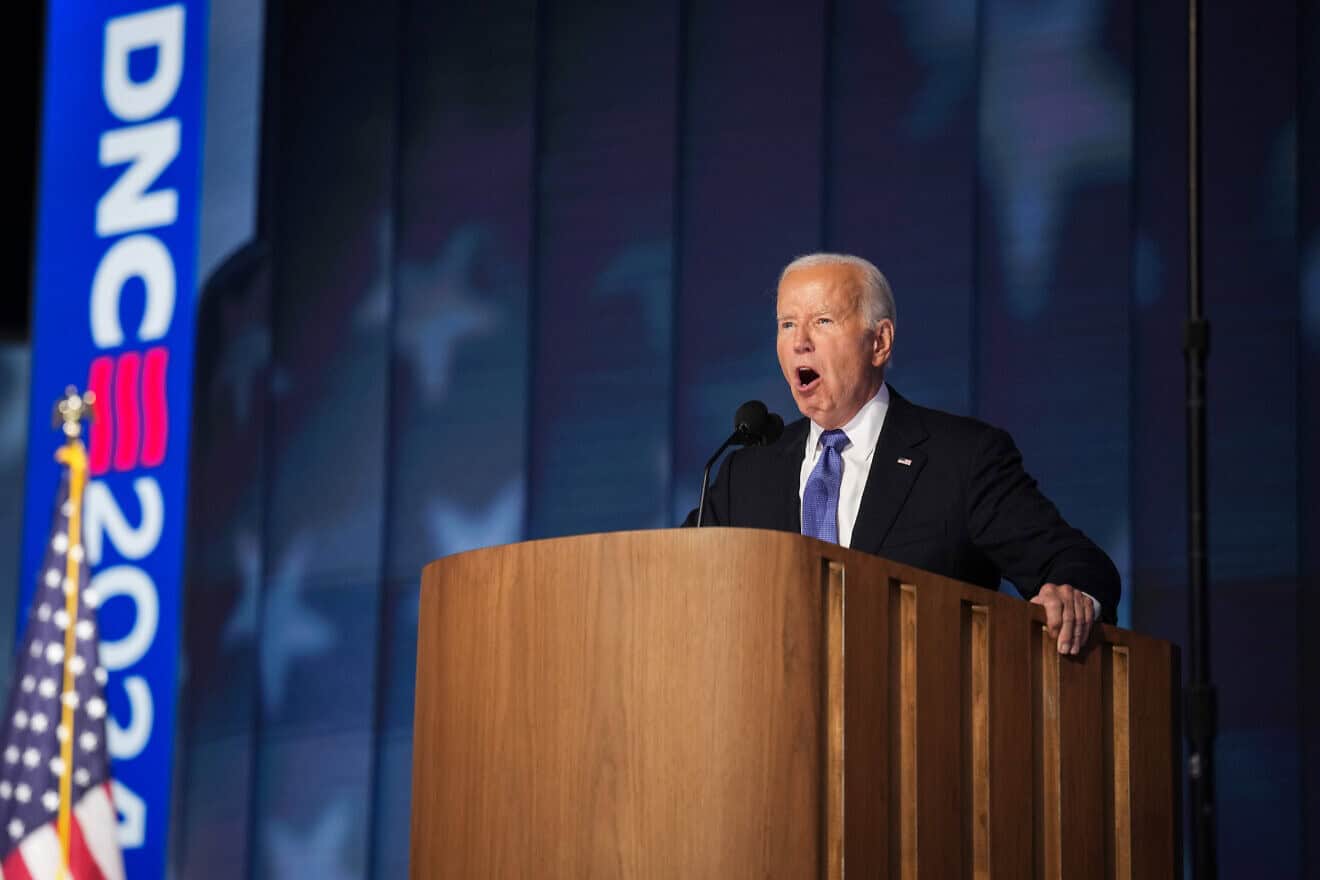 U.S. President Joe Biden speaks onstage during the first day of the Democratic National Convention at the United Center on Aug. 19, 2024 in Chicago, Illinois.  Photo by Andrew Harnik/Getty Images.