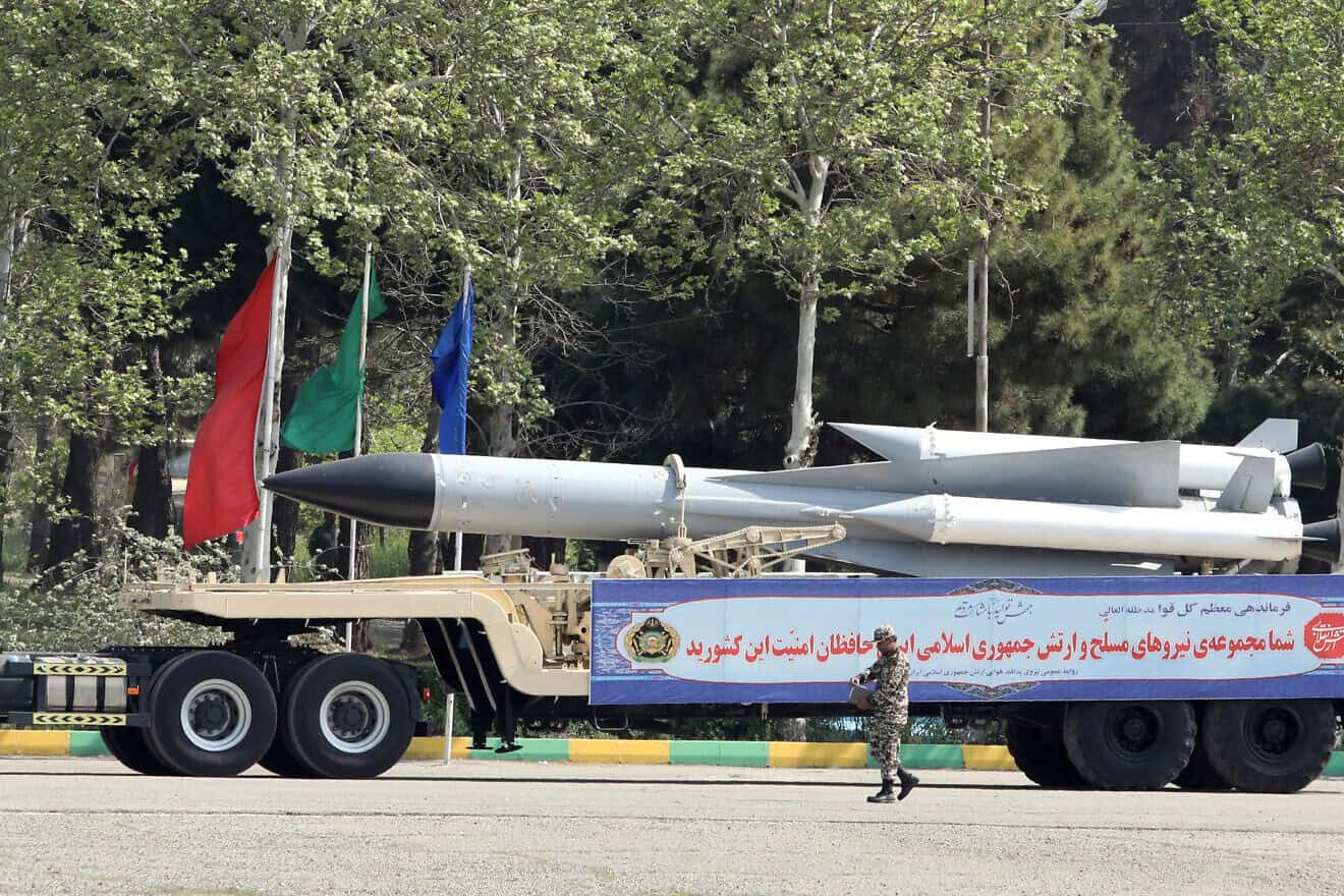 A military truck carries missiles during a parade in Tehran marking Islamic Republic of Iran Army Day, April 17, 2024. Photo by Atta Kenare/AFP via Getty Images.