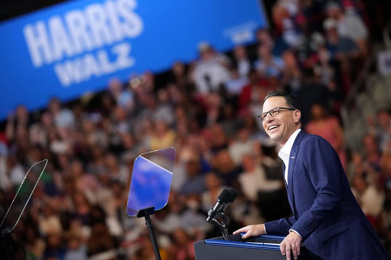 Pennsylvania Gov. Josh Shapiro speaks during an event with U.S. Vice President and 2024 Democratic presidential candidate Kamala Harris and her running mate, Minnesota Gov. Tim Walz, at Temple University's Liacouras Center in Philadelphia on Aug. 6, 2024. Photo by Matthew Hatcher/AFP via Getty Images. Photo by Andrew Harnik/Getty Images.