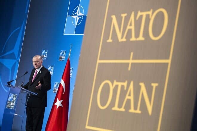 Turkish President Recep Tayyip Erdoğan speaks during a press conference on the sidelines of the NATO 75th anniversary summit at the Walter E. Washington Convention Center in Washington, D.C., on July 11, 2024. Photo by Roberto Schmidt/AFP via Getty Images.