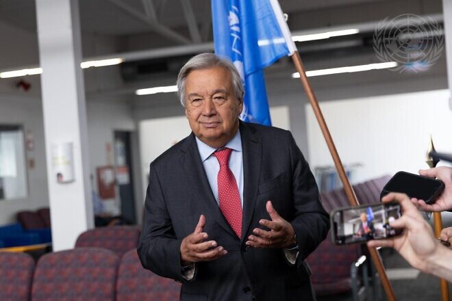 U.N. Secretary-General António Guterres briefs the press in Auckland, New Zealand, on Aug. 24, 2024. Credit: Kiara Worth/U.N. Photo.