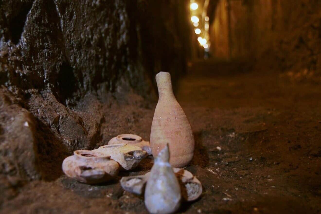 Finds from the ancient drainage channel. Photo: Emil Aladjem/Israel Antiquities Authority.