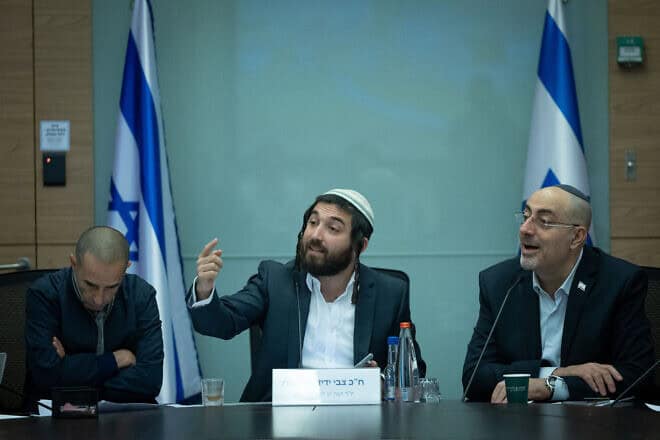 MK Zvi Sukkot leads the Subcommittee for Judea and Samaria at the Knesset in Jerusalem, March 12, 2024. Photo by Yonatan Sindel/Flash90.