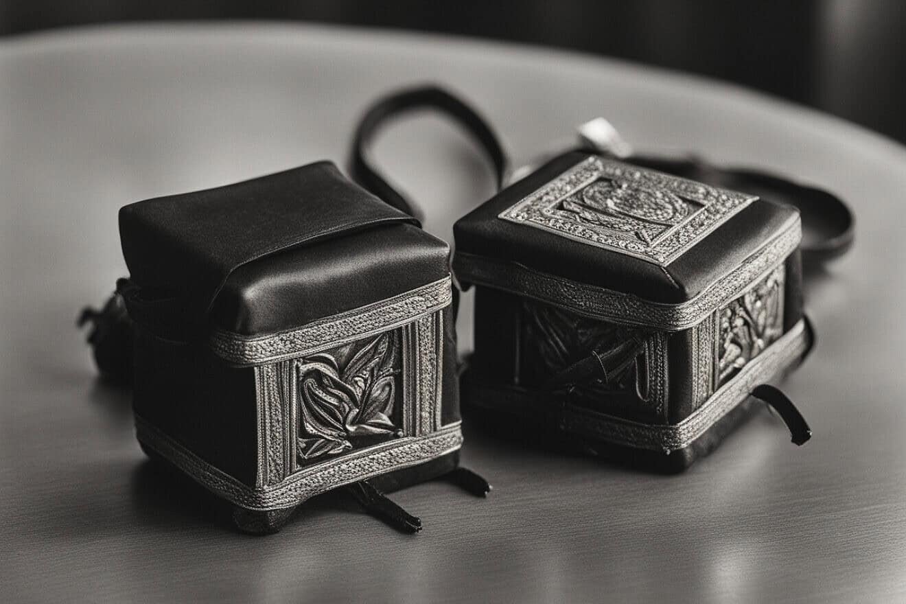An illustrative image of a pair of tefillin. Source: DeepAI.