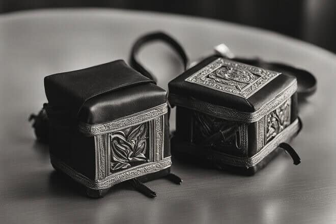 An illustrative image of a pair of tefillin. Source: DeepAI.