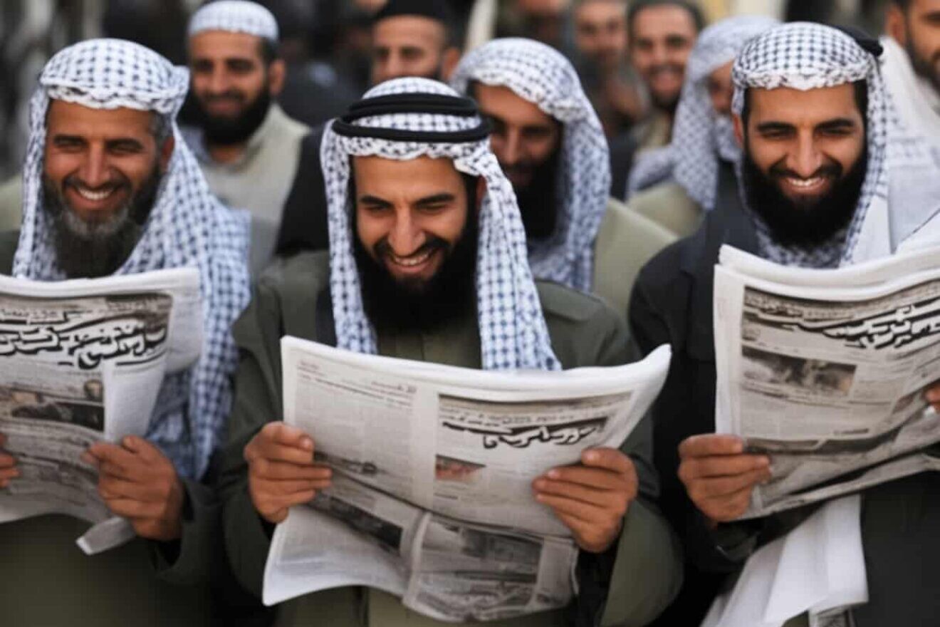 An illustrative image of Hamas members reading newspapers. Source: DeepAI.