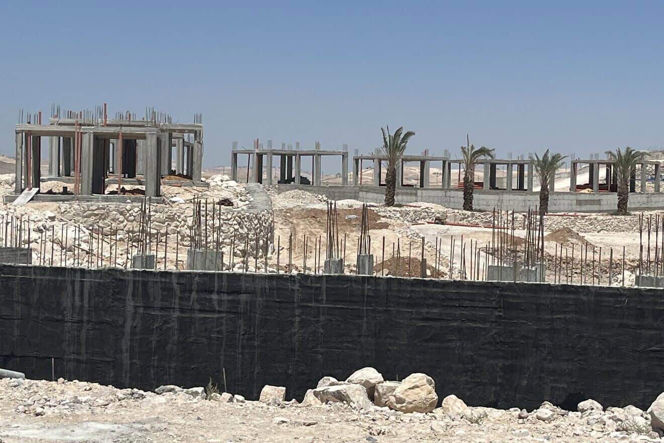 Holiday resort guest houses under construction in a Judean Desert nature reserve under Palestinian Authority control, Aug. 21, 2024. Photo by Josh Hasten.