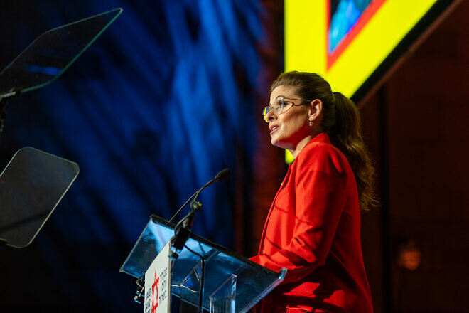 Actress and activist Debra Messing emcees the American Friends of Magen David Adom’s gala in New York City on Sept. 18, 2024. Credit: David Khabinsky and Michael Turek/American Friends of Magen David Adom.