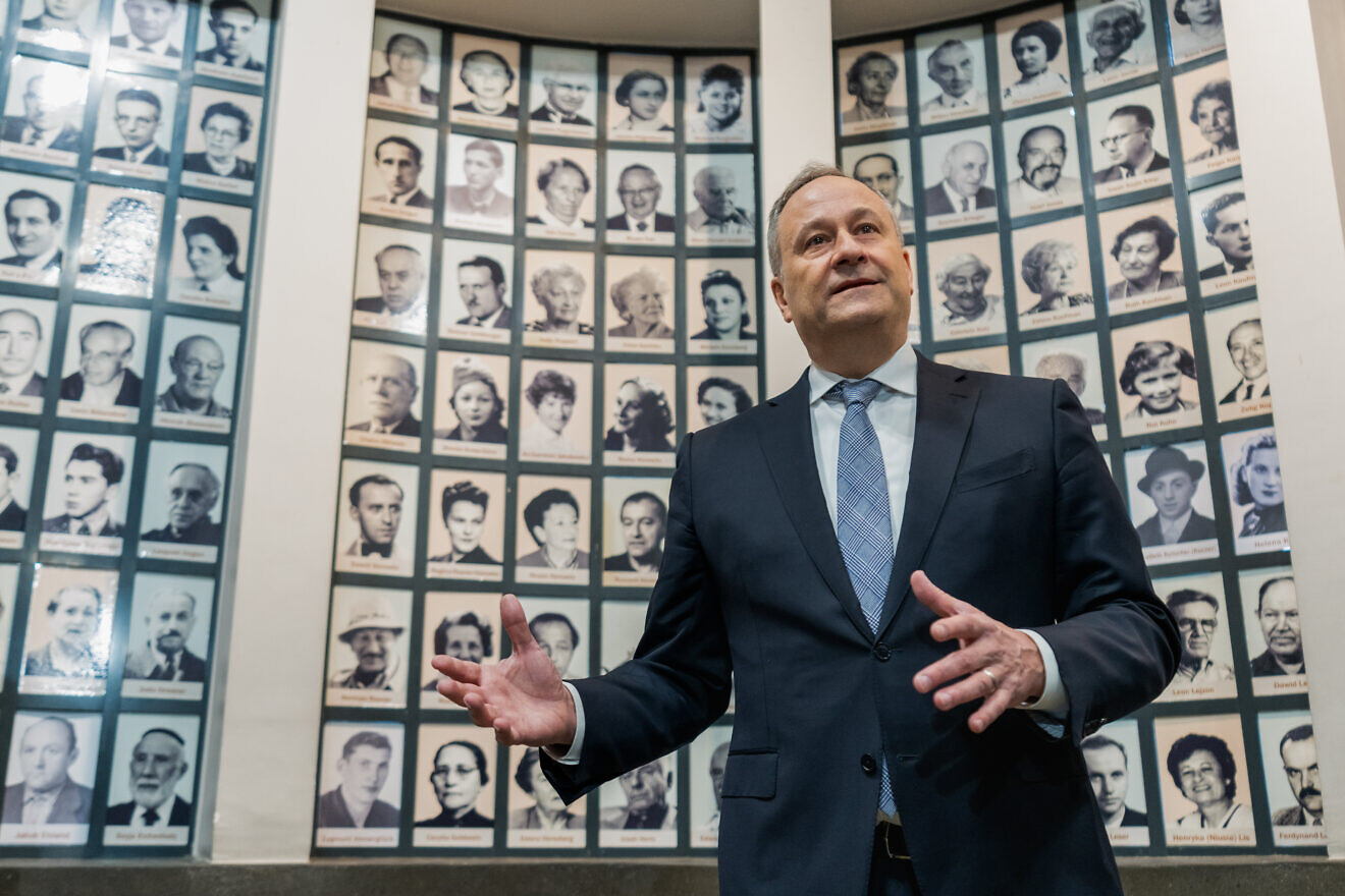 Douglas Emhoff, the husband of U.S. Vice President Kamala Harris, speaks with the press after a tour of Oskar Schindler’s Factory Museum, Jan. 28, 2023, in Krakow, Poland. Credit: Cameron Smith/White House.